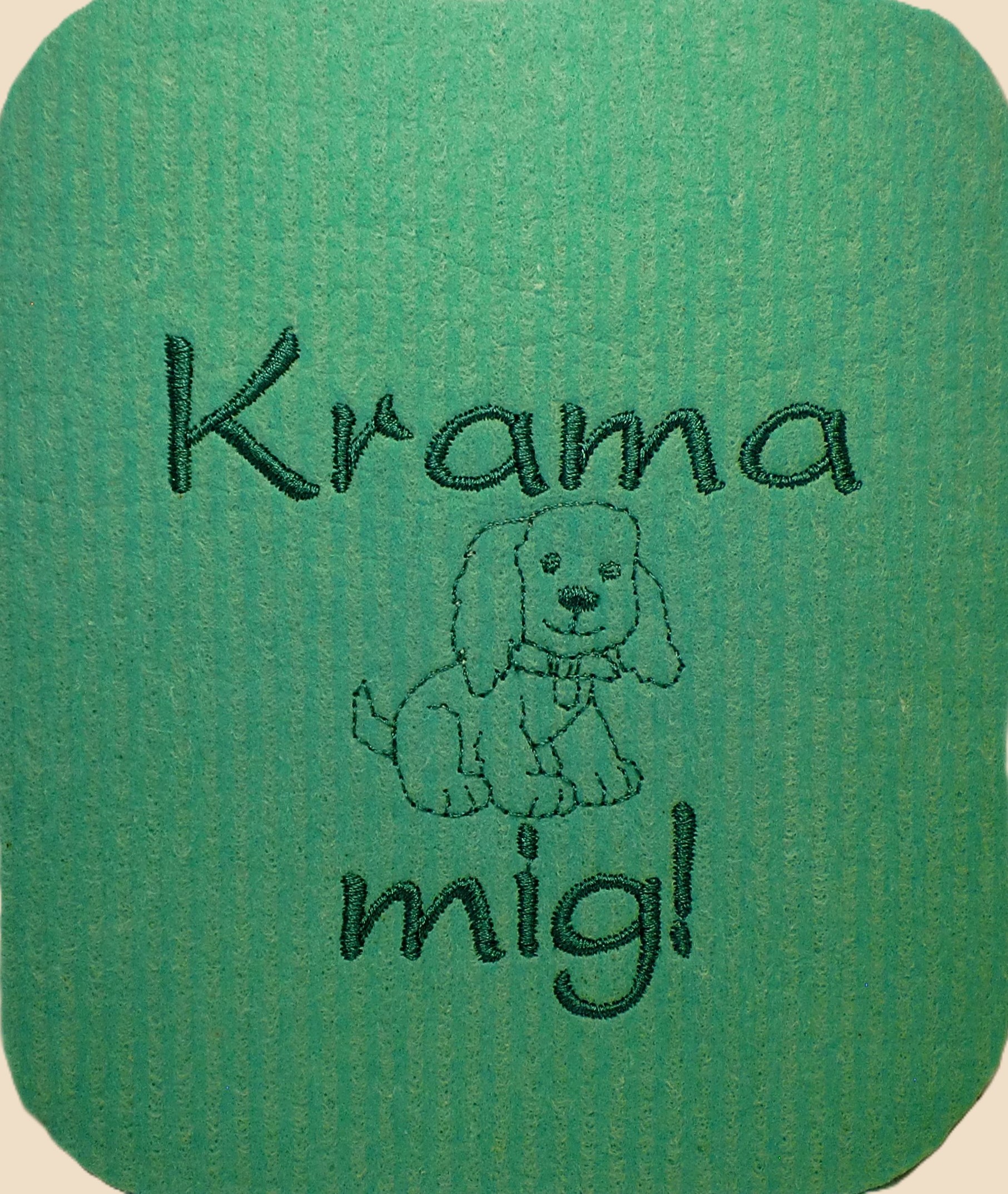 Disktrasa med maskinbroderad text